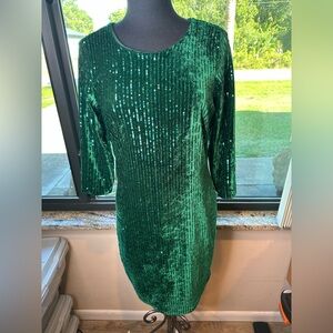 Julia Jordan Emerald Green Velvet Sequin Sheath Dress Size 8
